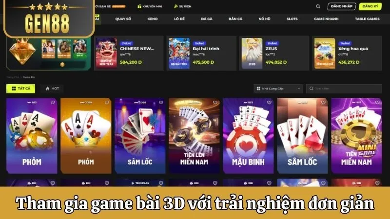 Tham gia game bài 3D với trải nghiệm đơn giản